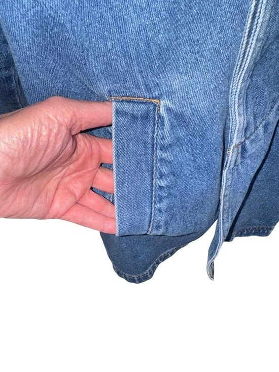 Vintage Retro 90s Denim Barn Chore Jacket Coat Corduroy Collar Cuff Womens L - Picture 9 of 9